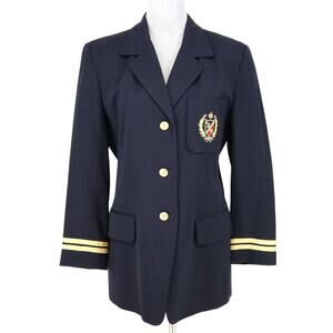 JH Collectibles Jacket Womens 6 Navy Blue Wool Lined Crest Nautical Vintage